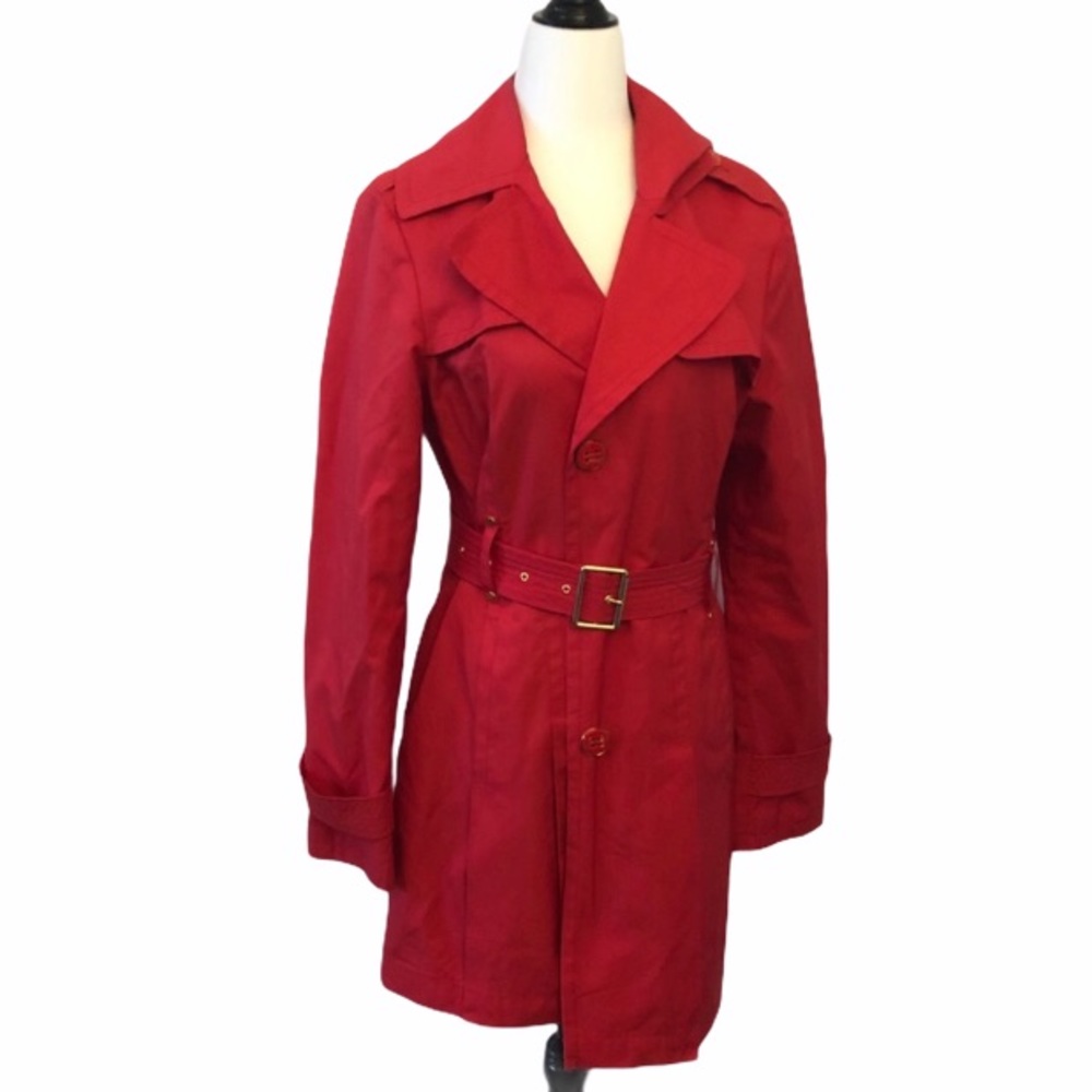Kenneth Cole Red trench coat gold belt